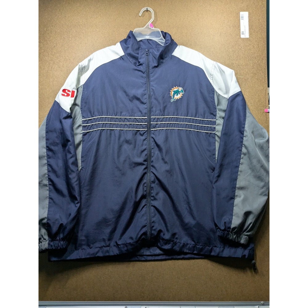 Reebok NFL Miami Dolphins Windbreaker Jacket Mens XL Navy Full Zip Mesh Lined